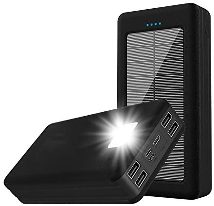 Power Bank, Caricabatterie Solare Power Bank, 30000 mAh Portatile per Esterni, Batteria di Backup Esterna da Campeggio, Nero
