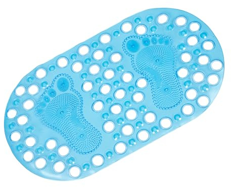 EXHUMKY Alfombrilla Antideslizante para Baño Forma De Pies 68x37 Cm Transparente Azul Material Ecológico Masaje Relajante Uso Doméstico