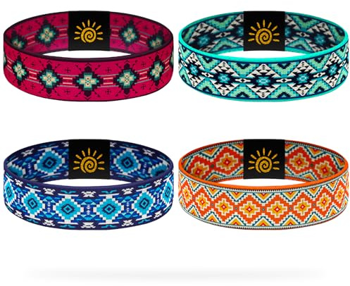 CHEMUSE 4 Pcs Surfer Beach Bracelets for Men Women Inspirational Elastic Comfy Summer Reversible Wristband Gifts-Western Aztec Friendship Bracelets