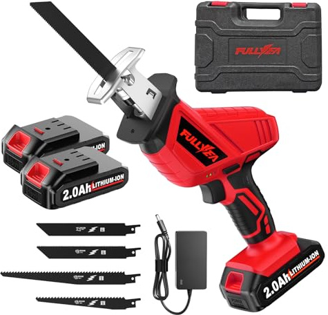 FULLYEA Reciprocating Saw Cordless, 0-3500SPM Variable Speed Reciprocating Saws with 2 * 2.0 Ah Battery & 4 Saw Blades, Tool-Free Blade Change, Electric Saws for Metal Wood Plastic Cutting
