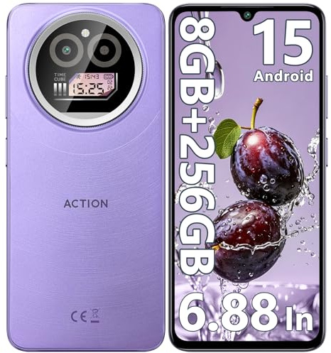 IIIF150 Action A5 Pro SIM-Free & Unlocked Mobile Phones, 8GB RAM+256GB ROM/1TB, 6.88 HD+ Display& Mini Sub-Screen, Android 15 Smartphone, 5100mAh, 16MP, 4G Dual SIM Telephone, Fingerprint/3.5mm Jack
