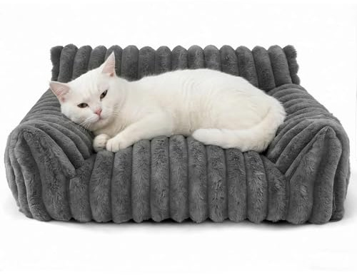 Storystore Cat Sofa 75x50x20 cm Large Cat Bed for Indoor Cats | Washable Dog Sofa Bed for Small Dogs, Ultra-Soft Cozy Cat Sofa, Pet Couch with Removable Cover, Anti-Slip Bottom, Dark Grey