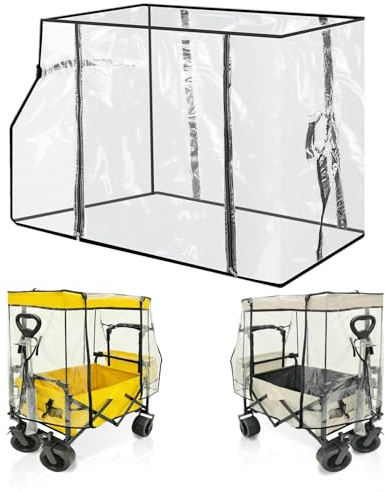 Clear Folding Wagon Rain Cover, Collapsible Garden Cart Trolley Cover, Waterproof Transparent Protector for Camping, Outdoor & Shopping, Fits Most Standard Utility Wagons (Wagon Not Included)