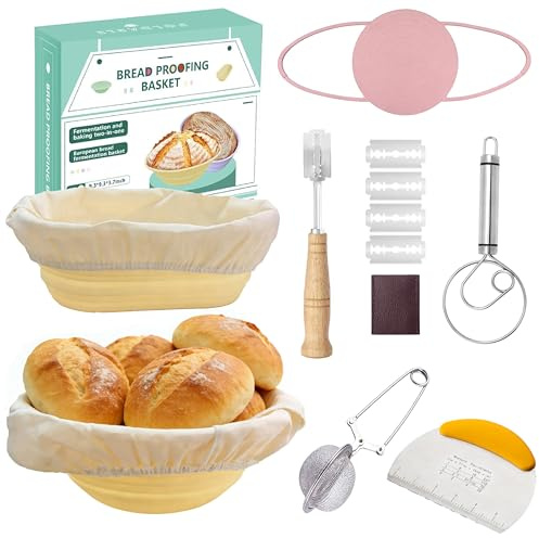 Silikon Brot Gärkorb Set (23cm rund & 25cm oval) – Sauerteig-Gärkorb Inkl. Teigschaber, Rostmesser & Gärtuch – Faltbar, hygienisch, perfekt für Anfänger & Profis (10PS)