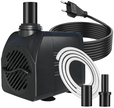 SongLong Springbrunnenpumpe 10W 600L/H 3m Kabel | Ultra-Leise, für Gart brunnen, Teich, Hydroponik-Anlagen