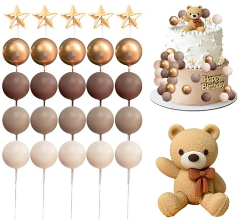 SZMK 26 Pcs Decoracion Tarta Oso,Adorno para Tarta de Cumpleaños,Teddy Bear Cake Topper Bautizo,Decoración Cupcakes Baby Shower,Decoração de Bolos de Aniversario para Pastel, Fiesta, Niño y Niña