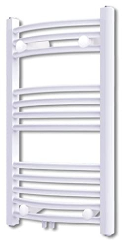 Mangloder - Radiatore da bagno curvo in acciaio bianco, 500 x 764 mm, 12 tubi, montaggio a parete per riscaldamento centralizzato, scaldasalviette e radiatore con lati e connettore centrale per bagno