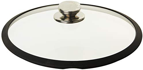 CASTEY - Tapa Universal de Cristal Templado, 28 cm, para Ollas, Sartenes y Cacerolas, Aro de Silicona, Pomo de Acero Inoxidable, Resistente y Duradera, Sujección Cómoda