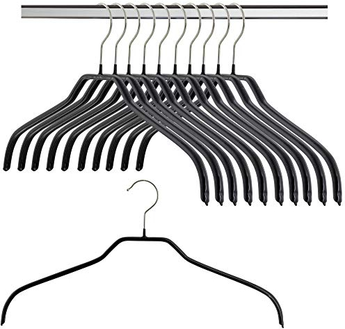 MAWA Grucce Appendiabiti, Set di 10 Grucce Salvaspazio e Antiscivolo, Ideali per Camicie e Bluse, Gancio Girevole 360°, Rivestimento Antiscivolo, 41 cm, Nero