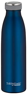 THERMOcafé by THERMOS TC BOTTLE saphire blue mat 0,50l, Isolierflasche aus Edelstahl, kohlensäurefest, 12h heiß 24h kalt, Auslaufsicher, für Schule, Unterwegs & Büro
