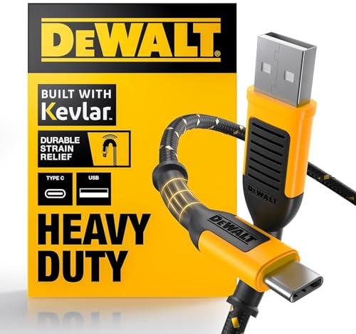 DEWALT Heavy Duty USB to USB C Cable, Jobsite Type C Cable, High Speed USBA to Type-C, Fast Charge USBC Fast Charging Cord for iPhone 17 16 Pro Max, MacBook, iPad, Samsung Galaxy, 6ft (USB2.0, Black)