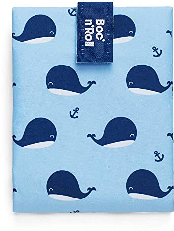 Roll'eat ® | Bolsa Merienda, Porta Bocadillos con Envoltorio Reutilizable, Porta Alimentos Ecológico sin BPA, Bolsa de Tela, Color Whales - Boc'n'Roll Animals