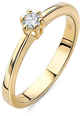 OROVI Schmuck Damen Ring Gelbgold 0.10 Ct Solitär Diamant Verlobungsring 14 Karat (585) Gold und Diamant Brillant