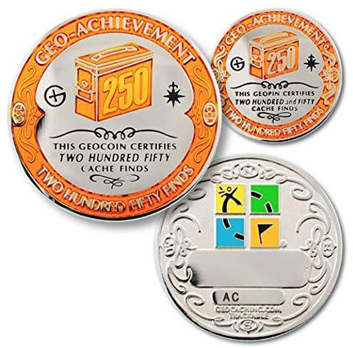 Coins For Anything, Inc 250 Finds Geo-Achievement Set Challenge Coin & Pin - Trackable Geocaching Coin