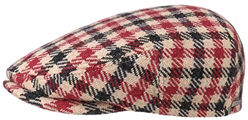 Stetson Kent Vichy Flatcap Schirmmütze Schiebermütze Wollcap Karocap Damen/Herren - Made in The EU mit Schirm, Futter, Futter Winter Herbst-Winter - 59 cm rot