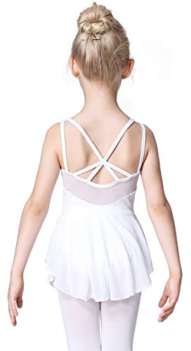Soudittur Mädchen Ballettkleidung Ballettkleid Kinder Kurzarm Balletttrikot Ballettanzug Tanzkleid Tanzbody Baumwolle mit Rock Tütü (110, Weiß)
