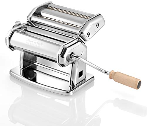 PAST-A-FAST Manuelle Nudelmaschine – handgemachte Pasta, Lasagne (Breite 150 mm), Tagliolini (2 mm) und Fettuccine (6,5 mm) – verchromter Stahl, silber