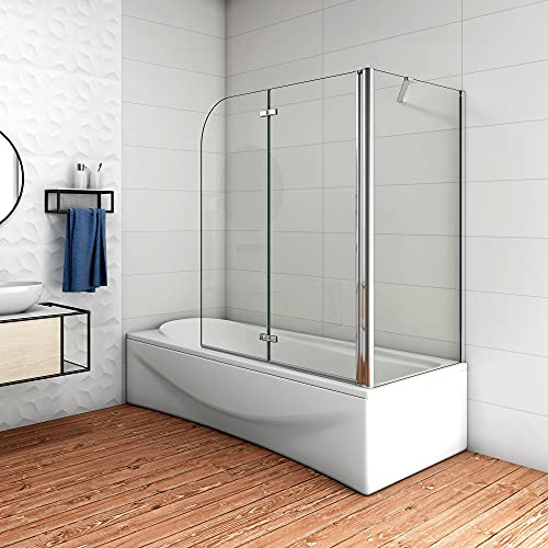 Sopravasca 100x140cm Angolare 2 Ante Pieghevoli Laterale 75cm 6mm Vetro | Anticalcare, Trasparente Vetro Temperato, Cromato Lucido