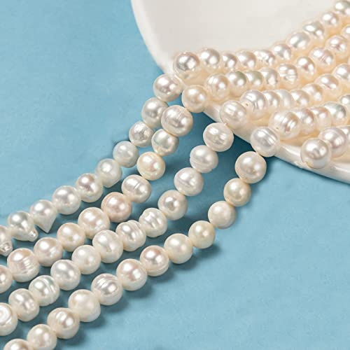 NBEADS Circa 24pz Perle D'Acqua Dolce Coltivate Naturali, 7~8mm Perle Allentate di Perle Rotonde di Fili di Perle Bianche Antiche per La Creazione di Gioielli Artigianali, Foro: 0.8 mm