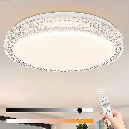 ZMH LED Deckenleuchte Dimmbar Deckenlampe mit Fernbedienung - 18W | Schlafzimmerlampe Fernbedienung Ø30cm Kristall Modern Sternenhimmel Rund Deckenbeleuchtung Schlafzimmer Wohnzimmer Küche Flur