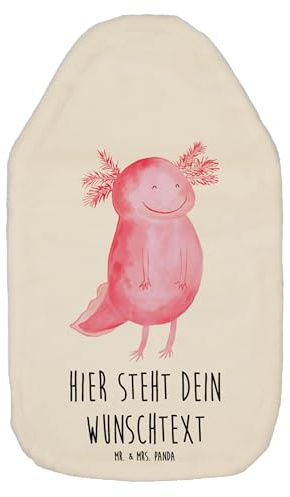 Mr. & Mrs. Panda Personalisierte Wärmflasche Axolotl Glücklich - Weiß