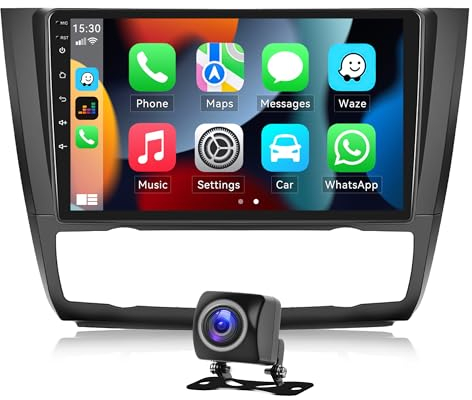 CAMECHO 2+64G Android 13 Carplay Android Auto Autoradio mit HiFi Sound für BMW 1 Series E81 E82 E87 E88 2008-2012, HD 9'' 2.5D Touchscreen mit GPS WiFi BT USB FM RDS Radio+AHD Rückfahrkamera