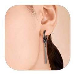 FindChic Edelstahl Stab Ohrringe Damen Lang Hängend, Minimalistische Statement Ohrringe in Gold Silber Schwarz, Ideal für Abend Party Alltag