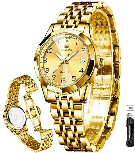 OLEVS Women's Watch Gold/Silver Analog Quartz Small Stainless Steel Business Formal Waterproof Luminous Date Ladies Watch