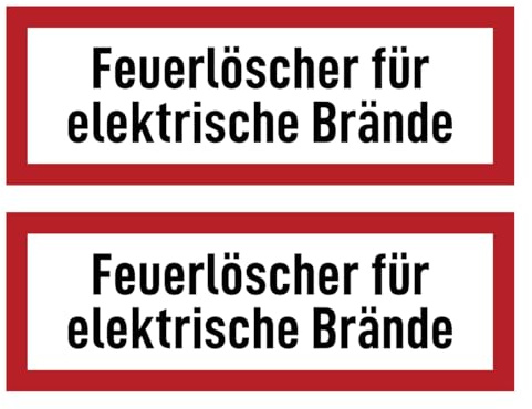 Aufkleber: 74x210 mm, 2 Stück - Feuerlöscher für elektrische Brände - Brandschutzzeichen - Hinweisschild auf Brandschutzeinrichtung und Einsatzhinweise - DIN 4066 - D1
