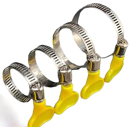 16-Pack Mixed Pack Yellow Stainless Steel Hose Clamps, Adjustable Thumb Screw Key Type Clamps, (8-12mm, 13-19mm, 18-32mm,32-44mm) Size 4pcs each