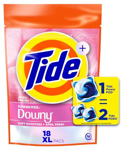 Tide Power Pods 2-i-1 tvättmedelskapslar med dun, mjuka booster, 18 stycken, permanent friskhet med april-fräsch doft