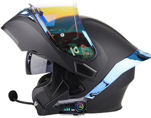 Bluetooth Motorradhelm Motorrad Klapphelm Integrierter Motorradhelm mit Doppelvisier, ECE/DOT Zertifiziert Helm für Erwachsene Frauen Männer Hohe Qualität Helm, Roller-Mofa -Moped-Helm 12,L