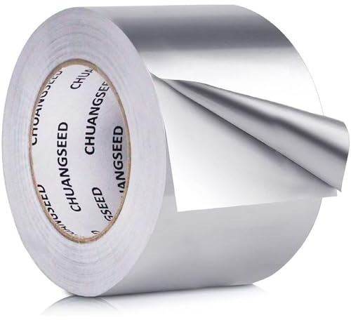 CHUANGSEED Banda adesiva in alluminio, 75 mm x 50 m, 1 rotolo di installazioni da cucina, schermatura e isolamento, riparazione di guarnizioni, nastro autoadesivo in alluminio, resistenza alle alte