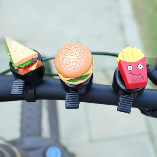 3 Stück Fahrradklingel, Lustig Kinder Fahrrad Klingel, Hamburg Pommes Frites Sandwich Fahrradglocke Erwachsene Kinder Jungen Mädchen Klingel Fahrrad Klingel für Rennrad, Mountainbike und Roller