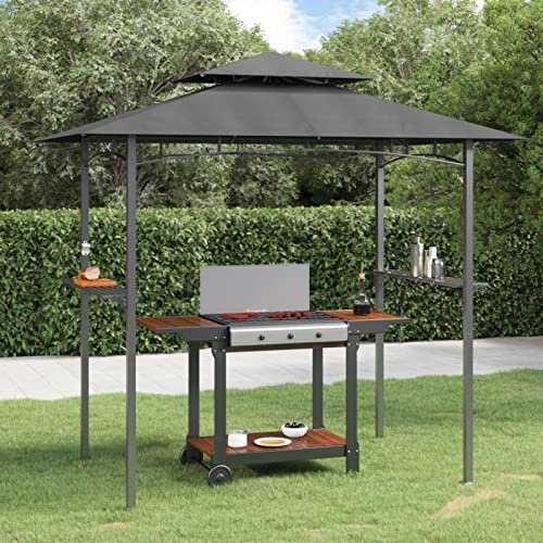 Gecheer Gazebo Barbecue con Ripiani Laterali Antracite 240x150x243 cm Acciaio