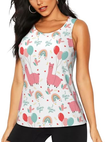 Canottiera da donna, vestibilità asciutta, per palestra, atletica, corsa, allenamento, canotte da donna in stile cartone animato, carino, alpaca, palloncino, cactus, nero, S