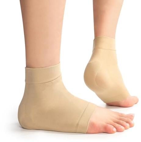 Calcetines protectores acolchados de compresión para talón del tendón de Aquiles, calcetines de gel de alta calidad para el bulto de Haglund, bursitis, tendinitis y sensibilidad - 1 par - (beige