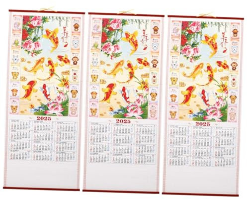 PRETYZOOM 3 Stück 2025 Jahr Des Drachenkalenders Hängekalender 2025 Groß Chinesischer Mondjahreskalender Traditioneller Kalender Mondkalender 2025 Chinesischer Rollkalender Digital Stroh