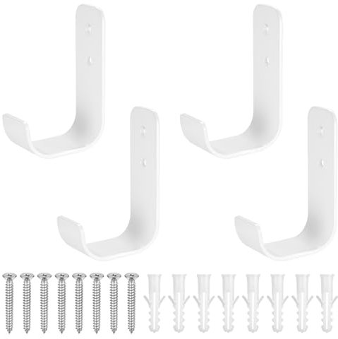 SiGuLiKeJi 4 ganci da garage, ganci da parete resistenti per appendere scale a forma di J, staffe per garage, ganci da parete per casa e giardino (bianco)