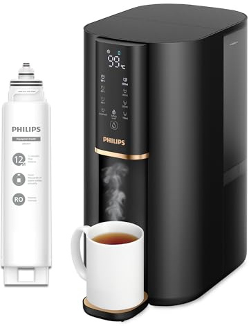 Philips 6100 Umkehrosmose-Wasserspender: Heißes, gereinigtes Wasser in Sekunden, 5-in-1-Umkehrosmosefilter-Filter reduziert >110 Schadstoffe, 3:1 Rein-Abwasser, UV-C-Schutz, keine Installation, 2000L
