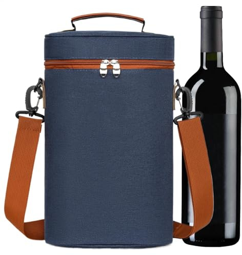 Vinställ för vin, vinväska | vinkylväska kylväska kylväska för 2 flaskor | Vinställ med handtag bärbar bärväska för BYOB, kvinnor och män, Marinblå, riferimento alla descrizione, Se beskrivningen