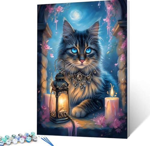 Malen Nach Zahlen Erwachsene Mond Komplettset Malen Nach Zahlen Katze Malen Nach Zahlen ab 9 Jahre MÃdchen Kinder, DIY Handgemalt Ölgemälde Kreativ Set Erwachsene, Knitterfreie Leinwand 60x80cm H5-216