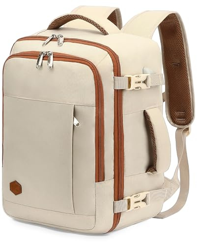 VANKEV Zaino Easyjet 45x36x20 Zaino da Viaggio Aereo Bagaglio a Mano 30L Donna Uomo per PC Portatili 15.6 Pollici per Scuola Lavoro Trekking Beige