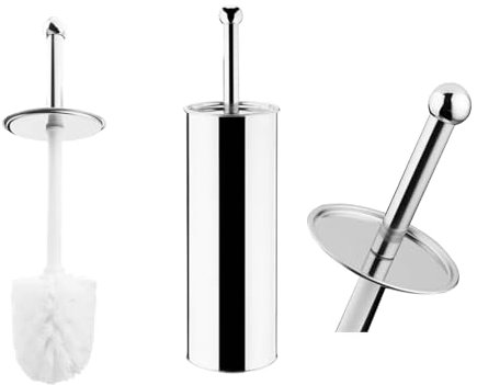 BEGABEST Brosse Toilettes WC Argent Mat - Brosse WC en Inoxydable avec tête Blanche - Balayette élégante et Durable - Brosse WC Originale - Balai Toilette Design Salle de Bain Moderne