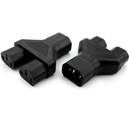 VISSQH Connettore di Adattatore alimentazione da IEC 320 C14 Plug Maschio a Dual C13 Presa Femmina Y splitter 3 spine per computer, proiettore, stampante, ecc(nero)