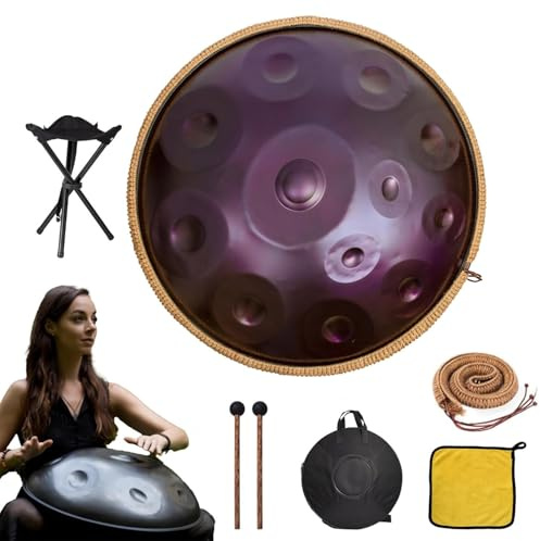 SQSXCKIQ Handpan-Trommel 432 Hz/440 Hz, 12 Noten, 22 Zoll, Schlaginstrument mit Trommelstativ, Schlägeln, Handpan-Tasche, Stahl-Handpan-Instrument für Meditations-Yoga-Klang (Lila, 432)