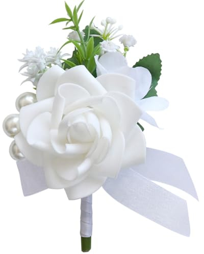 Fouriding Künstliche Boutonnieres für Männer, Hochzeit Bräutigam Best Man Boutonnieres für Hochzeit Party Prom Event Zeremonie Jahrestag Bar Mitzvah (1, Weiß)