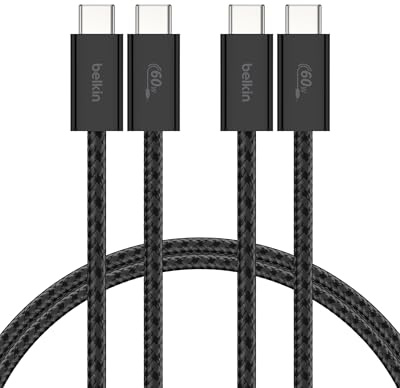 Belkin 2-Pack Braided USB-C to USB-C Cable 5ft, 60W - Soft, Flexible Fast-Charging Cable, Type C Charger Cord for iPhone 17 & 16 Series, Galaxy S25, Pixel 10, iPad Pro, & More - Black