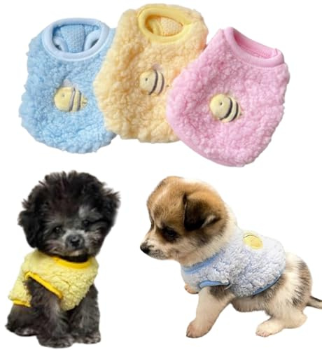 JAAQUCD Hundepullover aus Fleece, Teetasse, Hundekleidung für Chihuahua, Yorkie, Pudel, Herbst, Winter, kleine Welpen, Sweatshirt, warmes Katzenkätzchen-Outfit, Mini-Haustierkleidung, 3 Stück, Biene