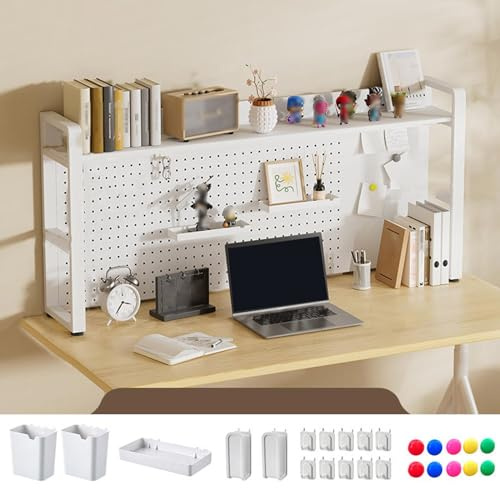 Sturdy White Etagere Desk Shelf with Steel Frame & Wooden Board 135x25x66cm Perfect for Dorm Home Office and Study Room nization